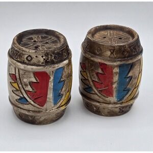 Pair of‎ Vintage MCM Ceramic Salt Pepper Shakers Indian Native American Barrels